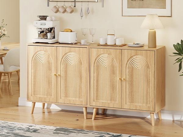 Giratree 31.5" Accent Storage Cabinet, Arched Fluted 2-Door Sideboard | Seamless arched fluted doors, adjustable shelf, soft-close hinges, tapered solid wood legs for versatile room storage