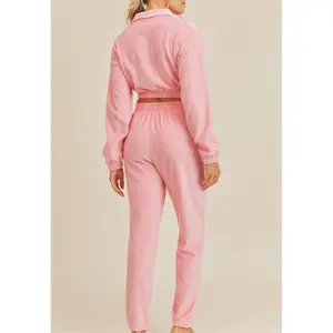 Nena Velour sweats set (PINK) Long Sleeve Fit