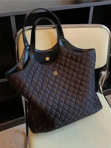 1 Piece Fashionable Plain Check Embossed Design Nylon Stylish Tote Bag, with Magnetic Closure, Casual and Versatile Large Capacity Shoulder Bag for Women, Casual Commuter Bag, Quilted Purse Bags, Casual Trendy Bag