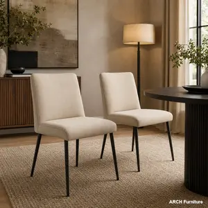 Modern Arch Upholstered Armless Dining Chairs, Set of 2 (SEO: set of 2), Beige, 19.5x20.75in U-Shaped Seat, Solid Back, Foam Padding, Metal Legs, Set Of Two