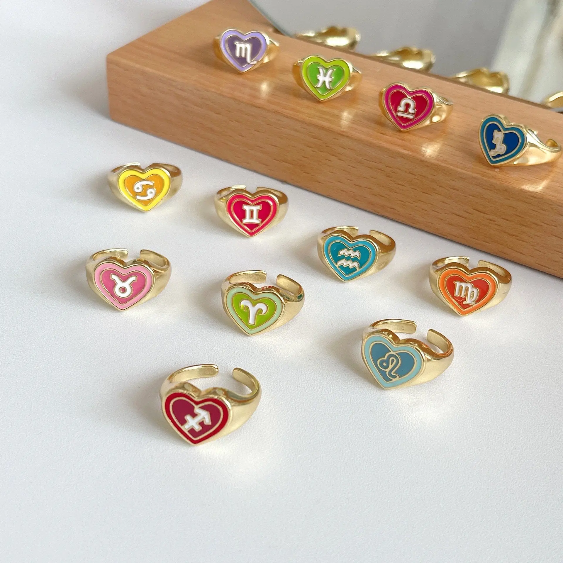 Zodiac Sign Horoscope Heart Chunky Ring - Zodiac Statement Birthday Ring Gift