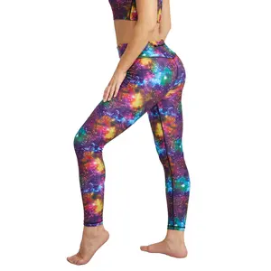 UIUO-UIPEU Full Length Plus Size Mid Waist Yoga Pants For Women With Pockets Pattern Printed Tummy Control Butt Lifting Workout Compression Leggings For Girls Rainbow Galaxy Nebula - 2