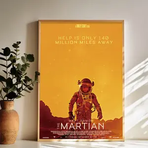 The Martian Stranded but Hopeful on Mars Wall Art Vintage Black and White Art Posters Funky Aesthetic Canvas Prints Retro Bar Cart Decor for Bar Bedroom