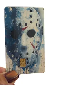 Crystal Lake Mask Card Skin - Blue Grunge Jason Hockey Mask Horror Credit Debit
