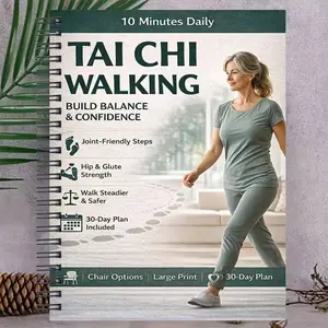Tai Chi Walking Training Book, Guided Journal, Daily 10 Minute Gentle Exercise, 30 Day Plan, Joint Friendly, Balance Training Anti-Fall, Elderly Health Gift