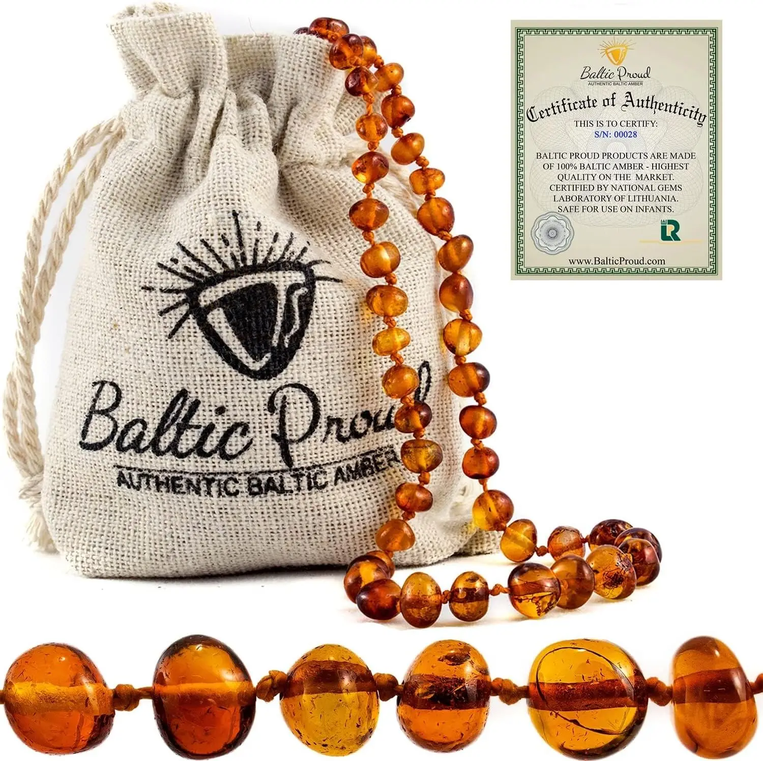 Polished Baltic Baroque Amber Necklace, Handcrafted Unisex Adults’ Jewelry in Cognac, Certified Authentic Raw Natural Gemstone with Gift Packaging (Amber Necklaces & Pendants), Baroque Amber Necklaces & Pendants