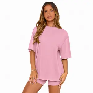 Women Lounge Set - Oversize T-Shirt and Biker Shorts