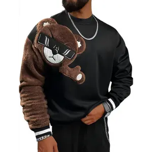 Regular Fit Men's Machine Washable Animal Embroidery Pattern Long Sleeve Sweatshirt