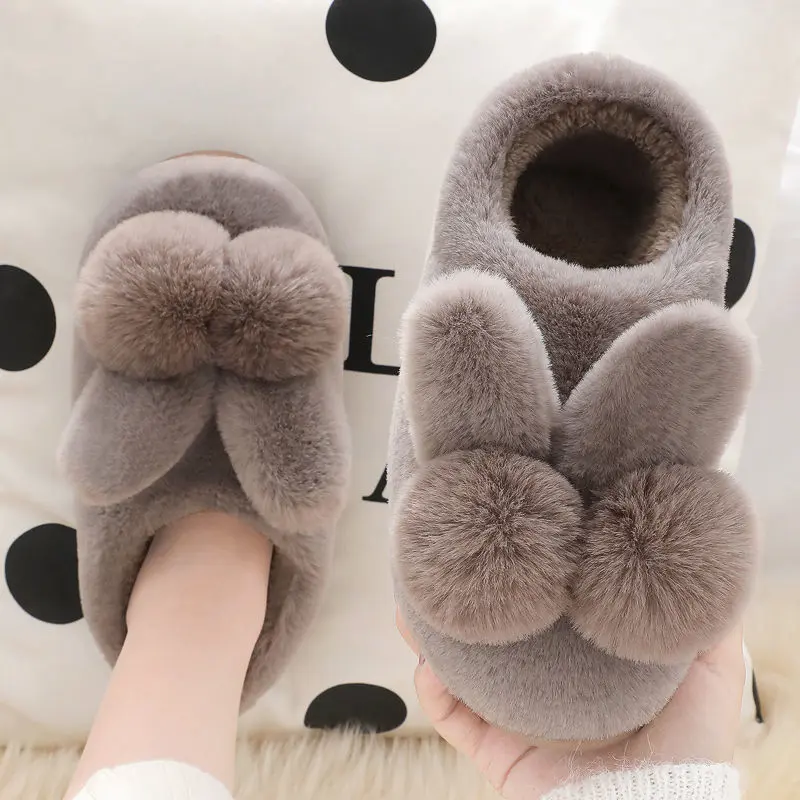 Autumn and Winter Women's Home Slippers Indoor Plush Warmth Winter Closed Toe Slippers Versatile Comfortable Cute Rabbit Outdoor Casual Heeled Slippers
