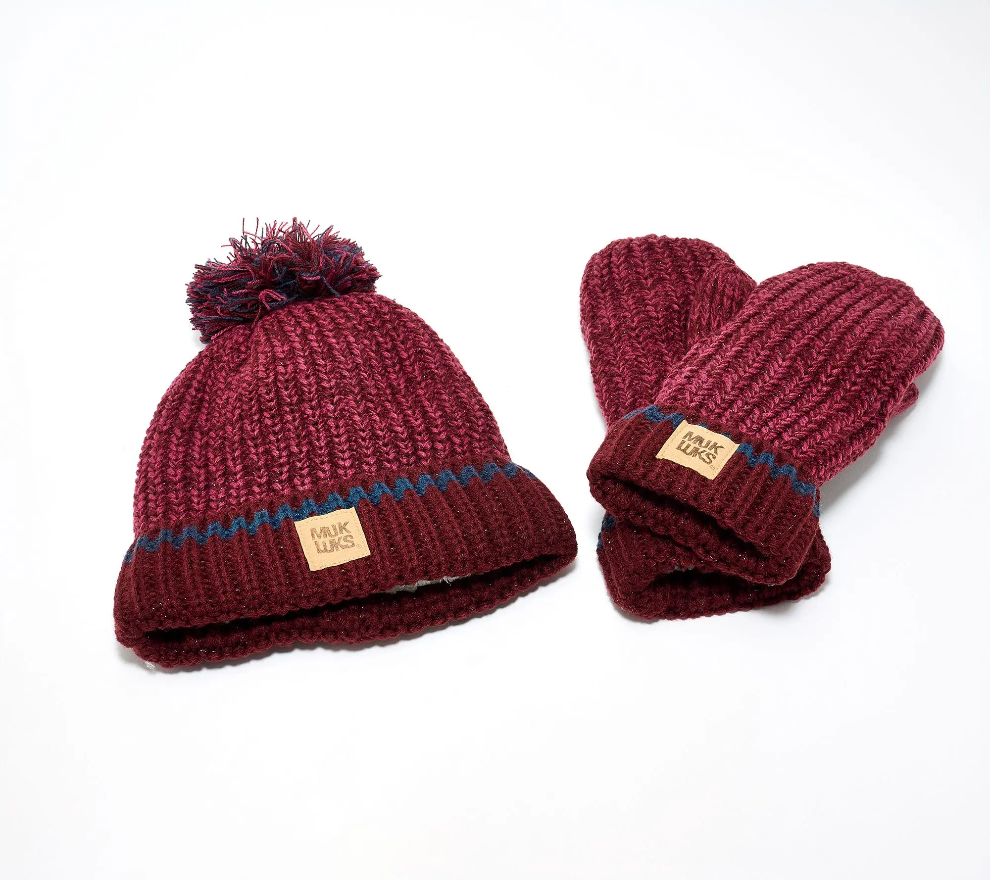 MUK LUKS Chunky Rib Knit Hat and Mitten Set MUK LUKS Chunky Rib Knit Hat and Mitten Set