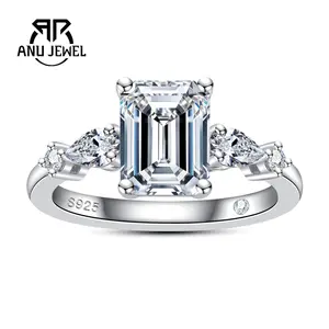AnuJewel Emerald Cut Moissanite Engagement Ring 3CT D Color VVS1 925 Sterling Silver Wedding Promise Anniversary Ring 7*9mm for Women With Certificate
