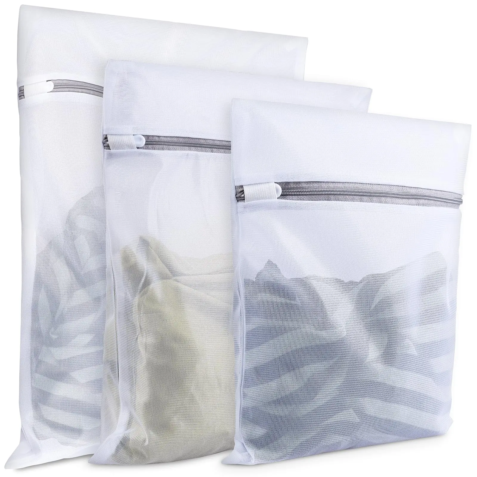 Anti-Tangle Polyester Mesh Laundry Bags Set - 3 Sizes, Portable Travel-Safe, Auto-Lock Zipper, Universal Fit Garment Bag for Washing Machine, for Female Wear & Accessories, No Stretched-Out Shapes