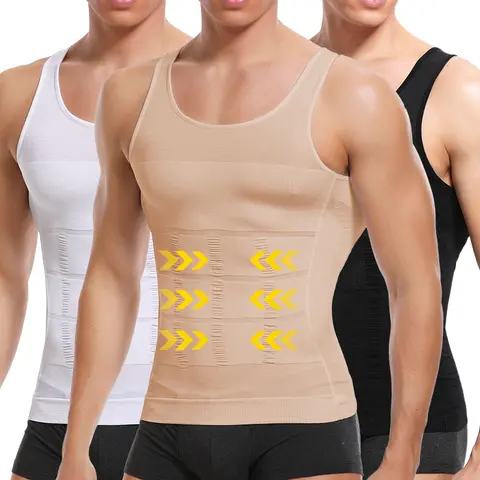 CATTIBOR Men's Slim-Fitting U-Neck Body Shapewear Compression Tank Top - 1/2/3 Pack Plain Sleeveless Vest, Smooth Under Shirts, Ideal for Gym Workouts (Menswear & Underwear, Shapewear Shirt)