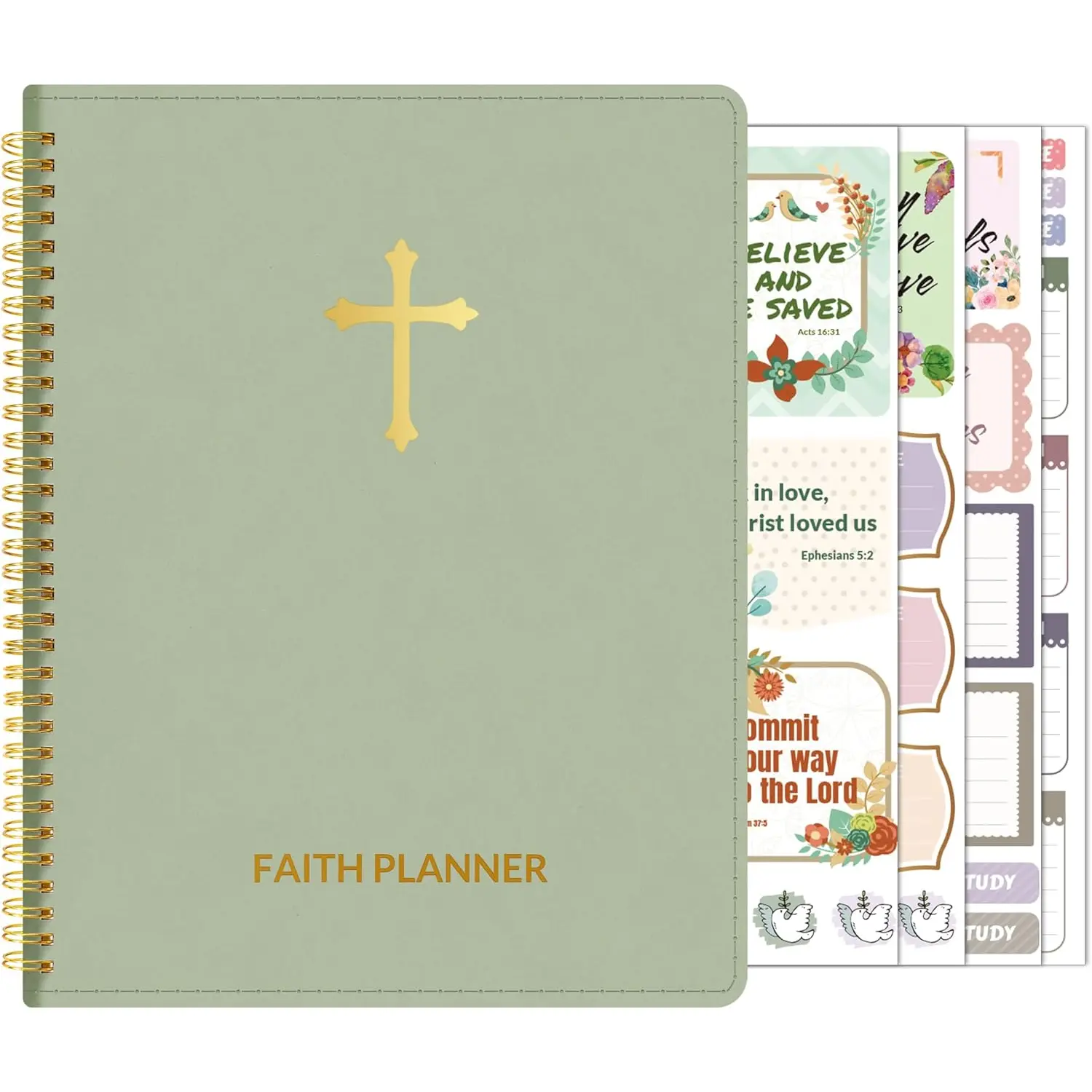 2025 Christian Planner - 12 Month Bible Journal and Prayer Planner 9"X11.2" Spiral Bound, Monthly & Weekly Christian Organizer Gifts for Women Men (Grey Green) SUNEE