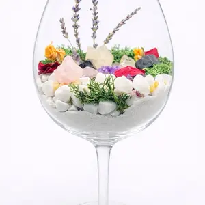 Handmade All-Natural Healing Crystal Garden – Clear Quartz, Amethyst, Rose Quartz, Citrine, Black Tourmaline + Dried Flowers & Herbs – One-of-a-Kind Energy Garden