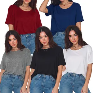 Women Basic Tee Casual Everyday Top Solid Color Minimalist Clean Girl Aesthetic Relaxed Fit Butter Soft T Shirt Capsule Wardrobe Essential S to 6XL No Shrink No Fade Comfortable Breathable Fabric Streetwear - Womenswear