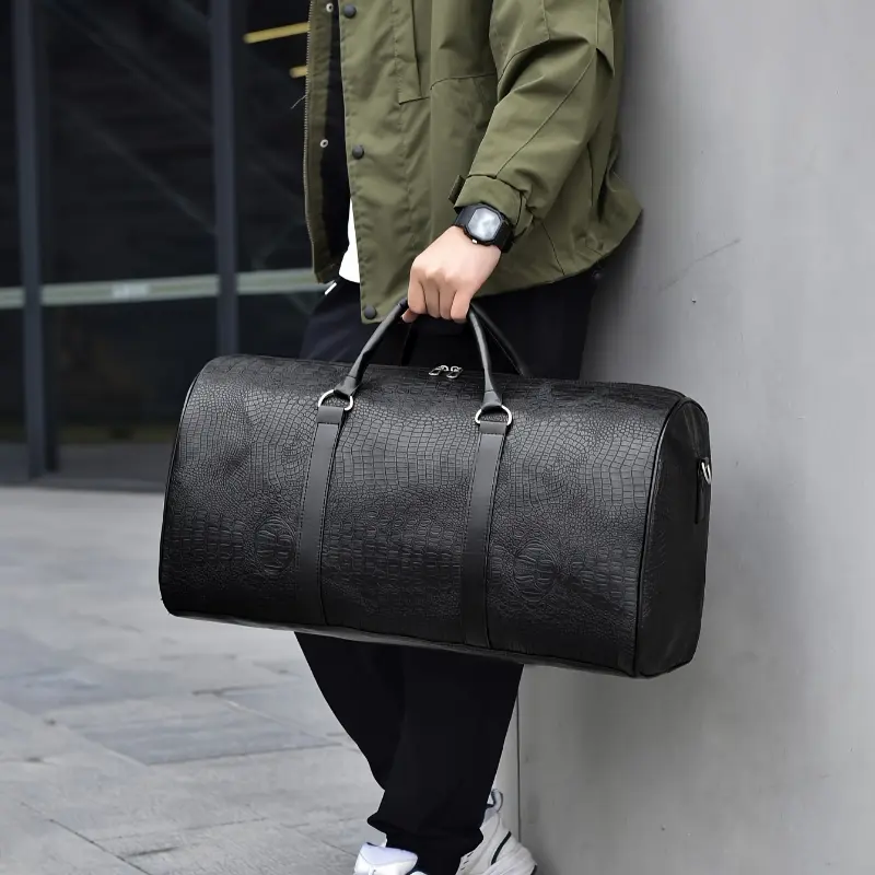 Large Capacity Travel Bag, Unisex Crocodile Pattern Luggage Bag, Retro Versatile Vacation Bag, Gift Duffel Bag