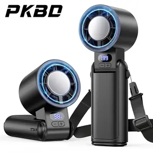 PKBD Portable Handheld Turbo Fan 1-199 Speed Adjustable with LED Display High-Power Motor Rechargeable Battery 3 IN 1 Pocket Design Mini Fans for Indoor Outdoor Travel Work