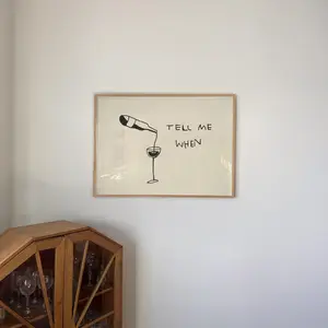 Funny Wine Poster – Hand-Drawn Kitchen Wall Art with Cute Quote, Bar Cart & Dinner Party Decor, Horizontal Wine Art Print