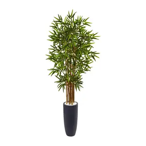 Nearly Natural 5' Bamboo Tree in Gray Cylinde r Planter