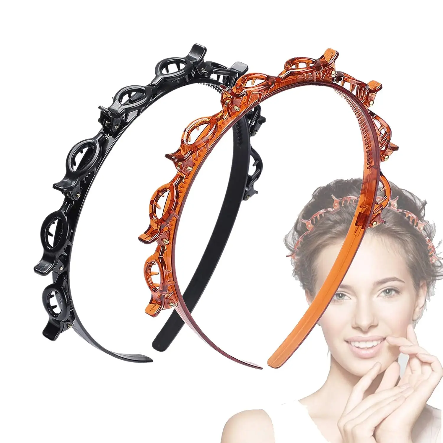 JASSINS  2  Pcs  Bangs  Hairstyle  Hairpin  Headband ,  Professional  Weave  Bangs  Clip ,  Toothed  Headband  Braid  Tool ,  Women  Girls  Fashion  H