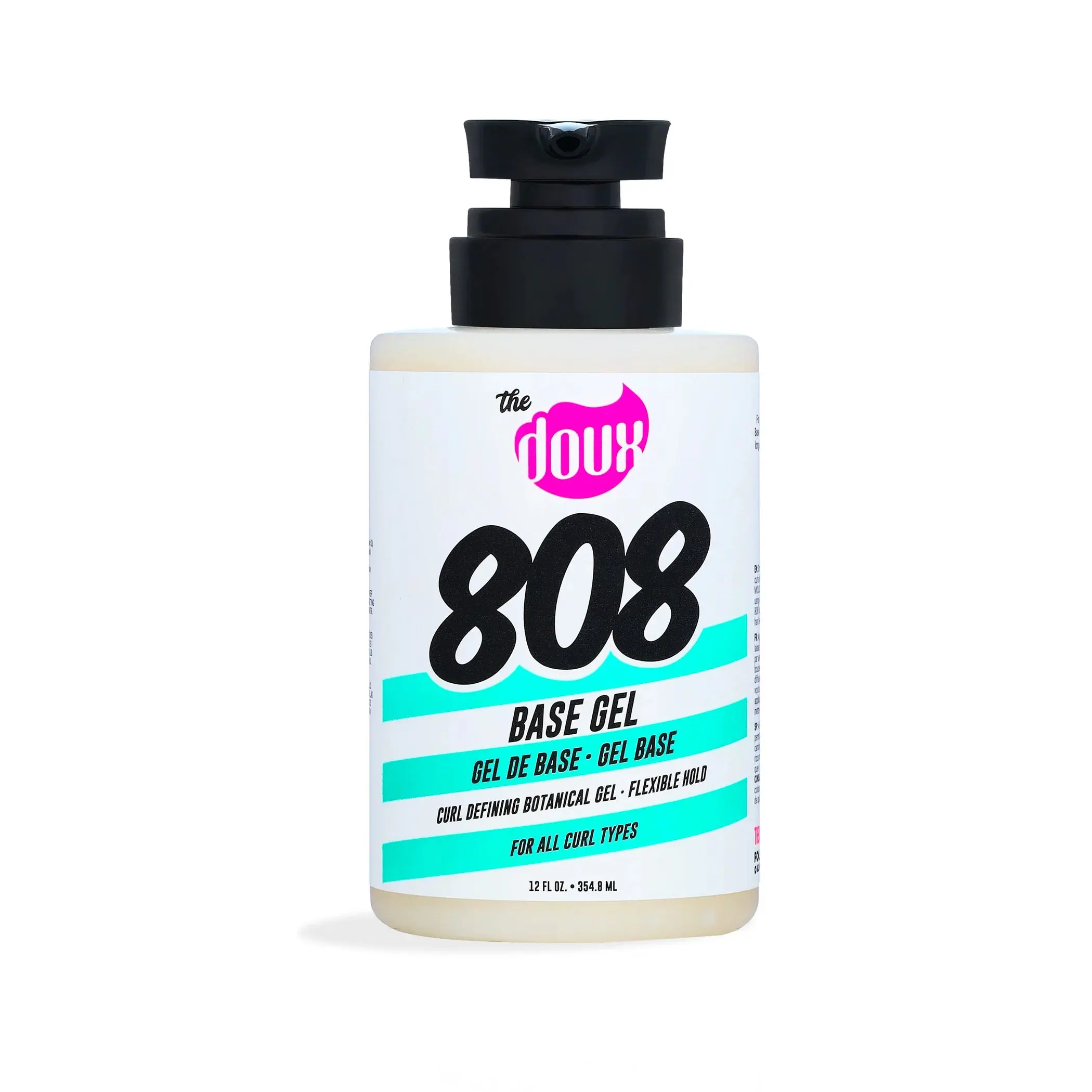 The Doux 808 Base Gel, Curl-Defining Gel for Defined, Bouncy Curls with Medium Hold, Enriched with Grape Seed Oil, Honey, and Marshmallow Root Extract, 12 oz, Defined Curls, Gel For Hair
