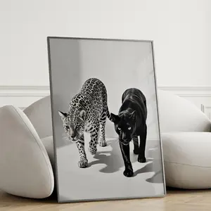 Black and White Leopard Monochrome Wall Art, Modern Fashion Leopard Luxury Animal Printable, Modern Glam Jungle Decor Poster (UNFRAMED)