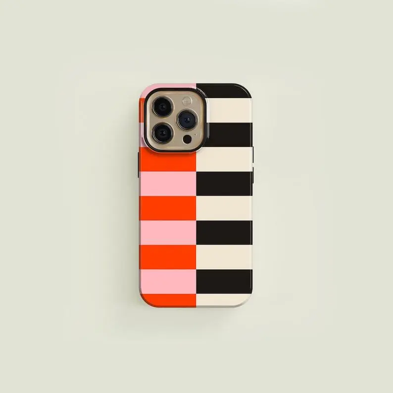 Vertical Split Striped Bright Orange & Black Premium  Phone Case