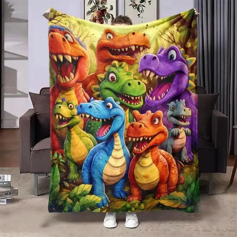Soft Flannel Dinosaur Print Bed Blanket - Colorful Dino Jungle Design Cozy Blanket, Kid Bedding for Snuggling Warmly or Adding Prehistoric Charm, Dinosaur Print Blanket artoon throw blanket Cartoon anime blanket Cartoon cozy blanket