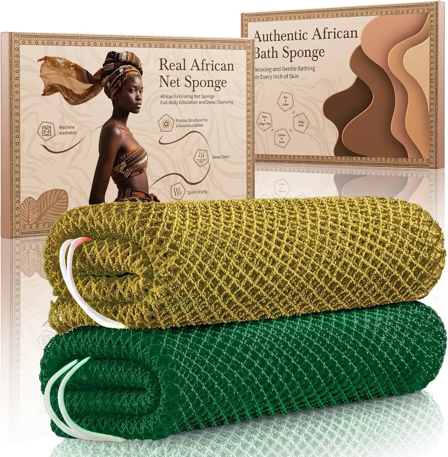 African Net Sponge Authentic 2 Pack | Exfoliating Bath Sponge | African Exfoliating Net | Body Scrubber Mesh | Deep Cleansing Shower Sponge | Quick Dry Body Wash Cloth