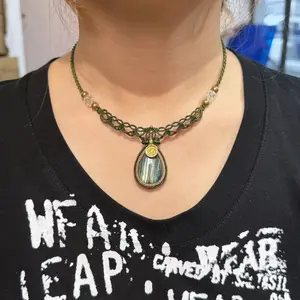 Labradorite Necklace Macrame Handcrafted Unique Gift Boho Ethnic Minimalist Jewelry Stone of Magic Made to Order