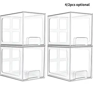 Transparent Acrylic Stackable Storage Drawers, Bathroom Cosmetic Organizer, Kitchen Cabinet Food Storage Box, Easy Clean Durable Space Saver