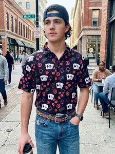 Retro Card Pattern Polo Shirt for Men – Stylish All Over Print Golf Polo, Breathable Slim Fit Summer Shirt