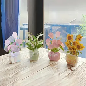 4pcs/1set 3D Flower Greeting Cards, Mother's Day Floral Card, Table Decor, Happy Holiday Card, Send to Mom, Her, Friends