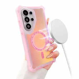 NUYETE Iridescent Magnetic Case for Samsung Galaxy S26 Ultra Plus S25 S24 S23 S22 Ultra Plus, compatible with MagSafe, 2 IN 1 Shockproof Bumper Cover with PC Frame, Crystal and Corner High-Duty Protection for Girls Women