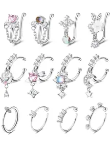 Nose Cuff Fake Nose Ring Hoop Clip on Nose Ring CZ Dangle Fake Nose Rings Cartilage Tragus Ring Nose Cuff Non Piercing for Women Men