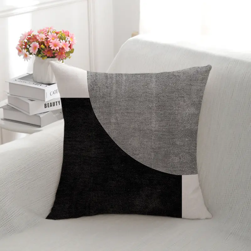 2026 New Style Linen Black and White Throw Pillow for Living Room Sofa, High-End Decorative Cushion, Home Furnishing Item, Bedroom Pillow