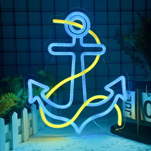 1pc Blue Anchor LED Neon Sign with USB Power Supply, Adjustable Brightness & Easy Switch Control, Wall-Mounted Nautical Decor for Bedroom, Party, Bar, or Gift, Neon Sign for Bedroom，5vUSB adjustable switch/Non-electric/Gift box packaging, Led Neon Light