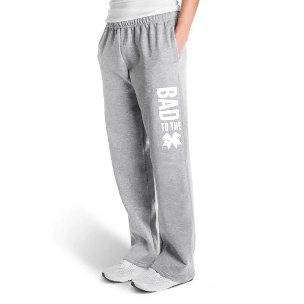 Fleece Jogger Sweatpants with 'Bad To The Bow' Cheerleading Graphic, Unisex Athleisure Style Pants with a Drawstring Waist and Pockets, Sports Jogger Sweatpants, Drawstring Waist Sweatpants