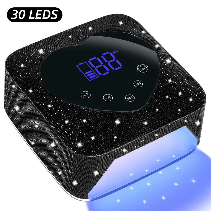 72W Max UV LED Nail Lamp - Rechargeable Cordless Portable Quick Drying Nail Dryer with Diamond Rhinestones, 30pcs LED Beads, 5 Timer Options, Touchscreen, Dual Wavelengths, Acrylic Compatible, Batteries Included, Home/Outdoor Manicure Gift for Sisters