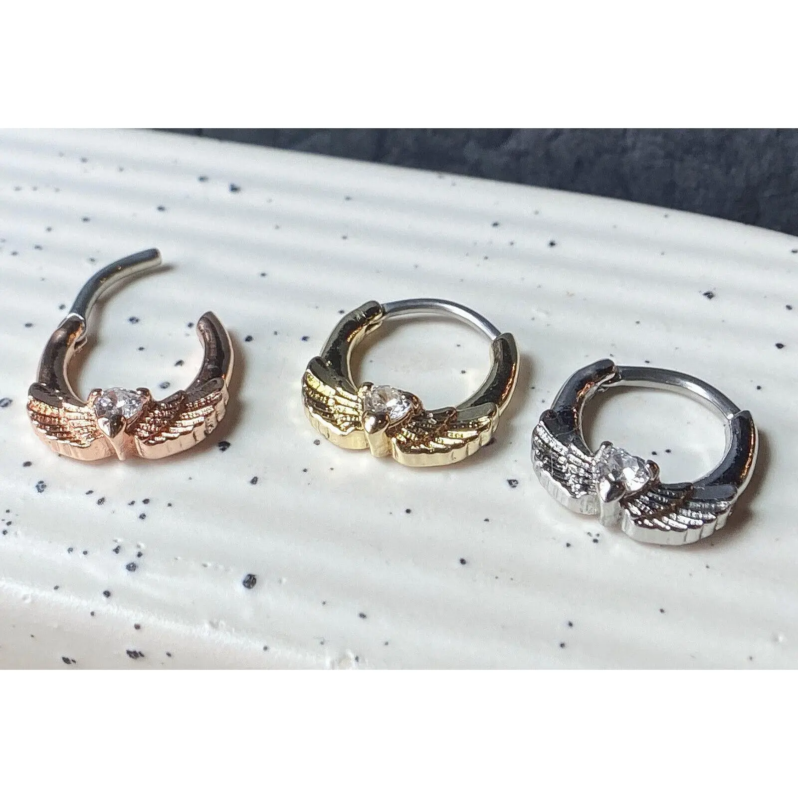 1pc Angel Wings w/Heart CZ Gem Septum Clicker Nose Ring Body Jewelry