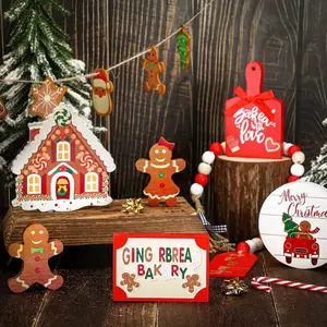 Christmas Layered Tray Decoration Gingerbread Man Winter Farmhouse Wooden Decor Home Room Table Fireplace Ornament
