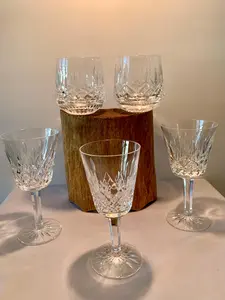 Waterford Lismore Crystal Mixed Lot – 5 Pieces Total – 3 Stem Glasses + 2 Tumblers