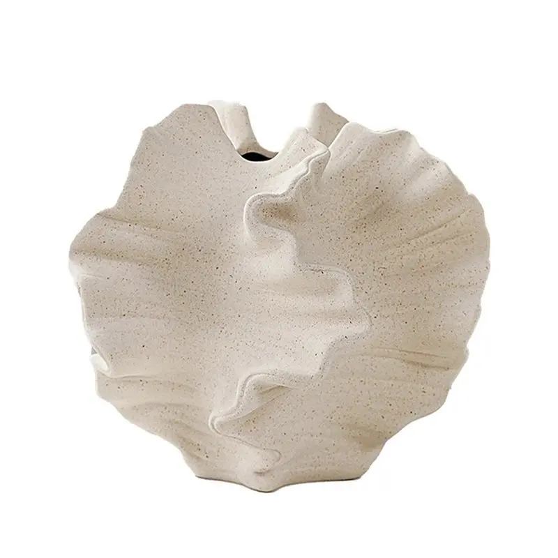 Creamy-White Frost Finish Ceramic Coral Vase - Minimalist Nordic Modern Art Flower Container, Compact Stable Base Vase for Flowers, Living Room Tabletop Centerpiece for Pampas Grass