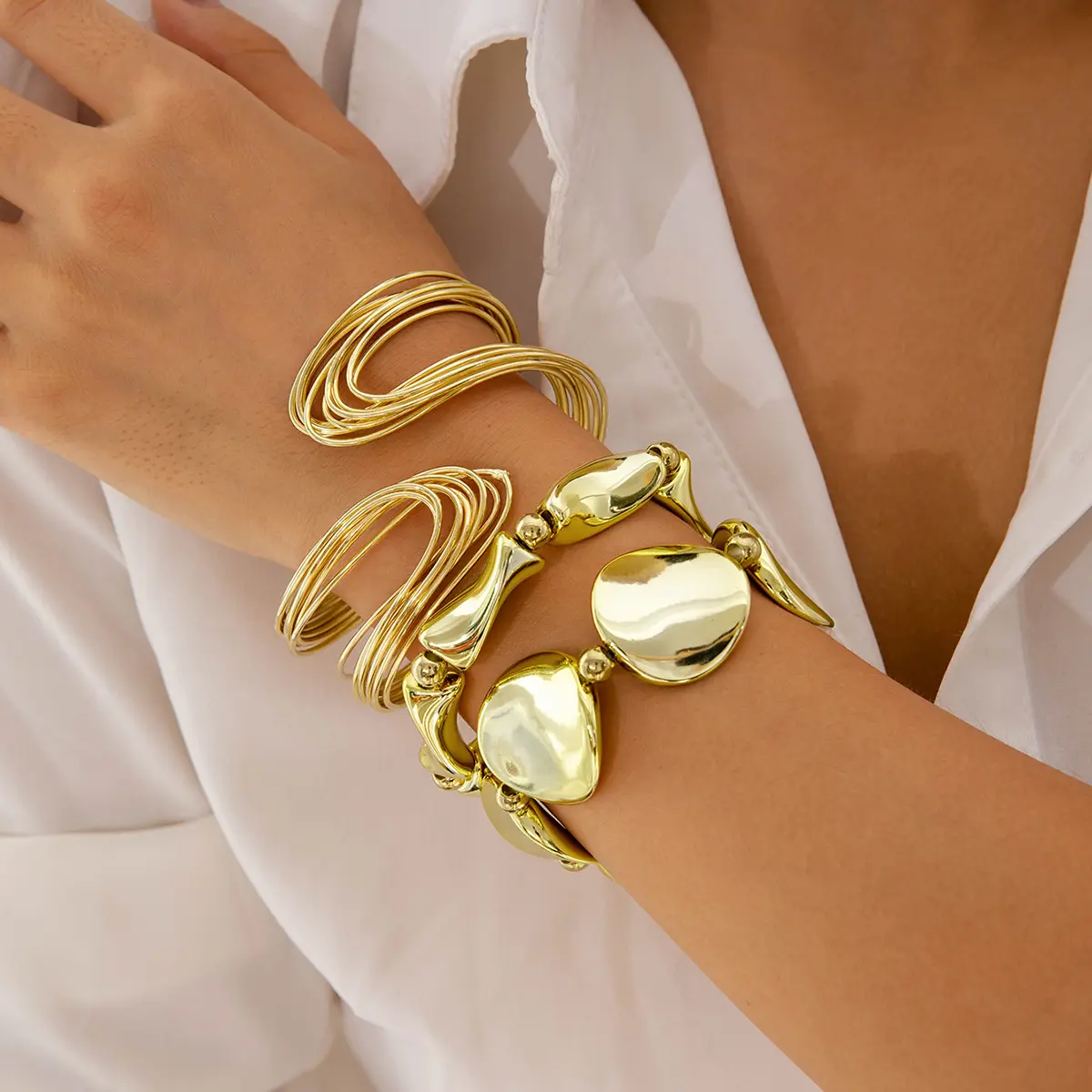 Women's 3pcs Fashionable Asymmetrical Bracelet & Bangle Set - Pure Copper, Moon-Cherry Bag Charm Chain, All-Match Daily Wear Gifting Jewelry (bracelets for women)