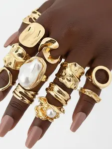 12 Pcs Trendy Geometric Open Joint Rings Set, Fashionable Light-Sided Rings, Exaggerated Design, All Seasons Jewelry Collection