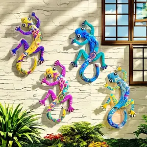 4pcs Metal Lizard Wall Decor, 11.8 Inch Colorful Hanging Ornament, Perfect Garden Decoration, Home and Living Room Decor, Outdoor Wall Accent, Garden Sculptures Statues
