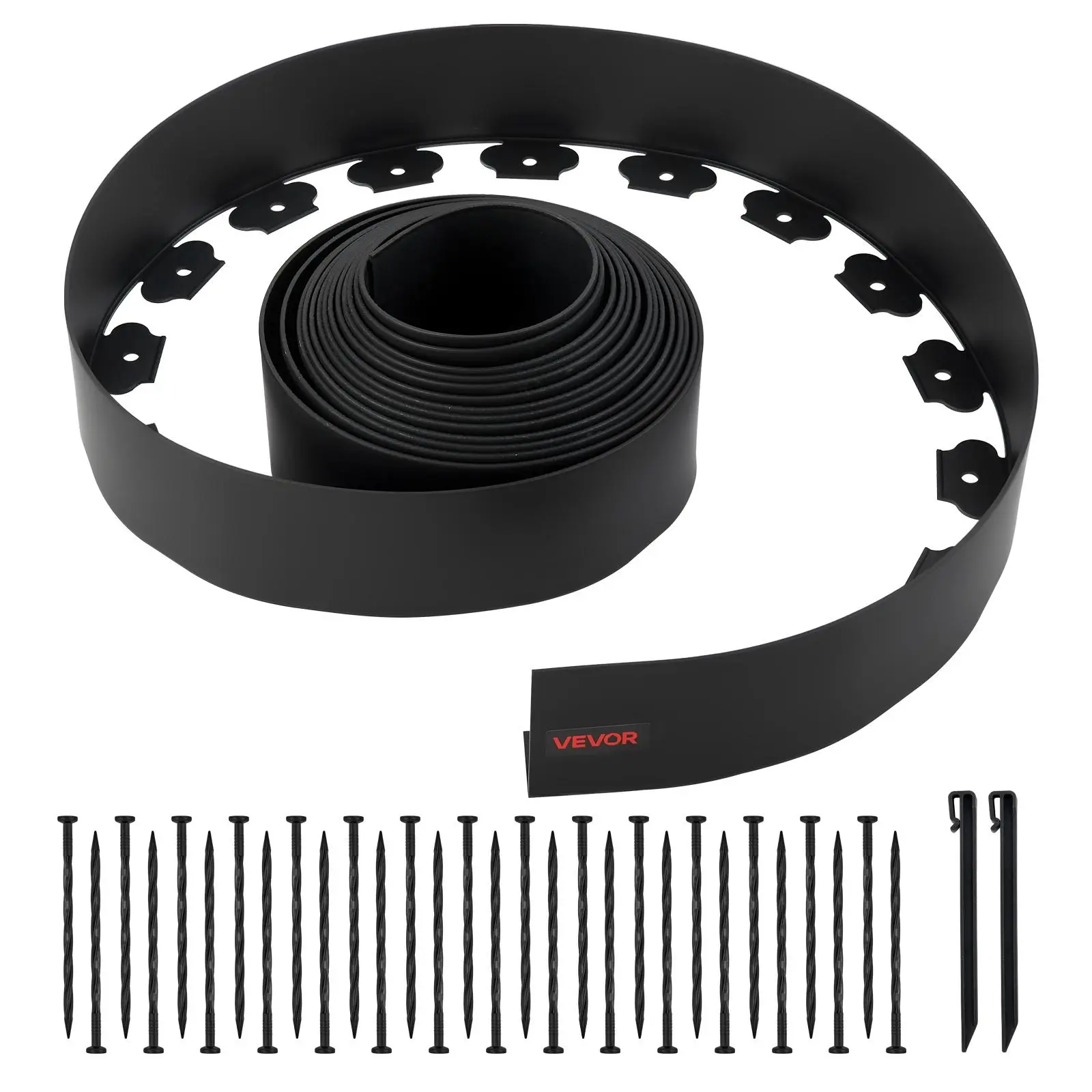【SummerFinds】VEVOR Landscape Edging, 33 ft x 4 in Plastic Garden Border Edging with 30 Spikes & 2 Ground Stakes, No Dig, Flexible Lawn Edgings Roll, UV-Resistant Mini Fence Borders for Flower Beds Yard Paver