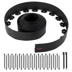 VEVOR Landscape Edging, 33 ft x 4 in Plastic Garden Border Edging with 30 Spikes & 2 Ground Stakes, No Dig, Flexible Lawn Edgings Roll, UV-Resistant Mini Fence Borders for Flower Beds Yard Paver