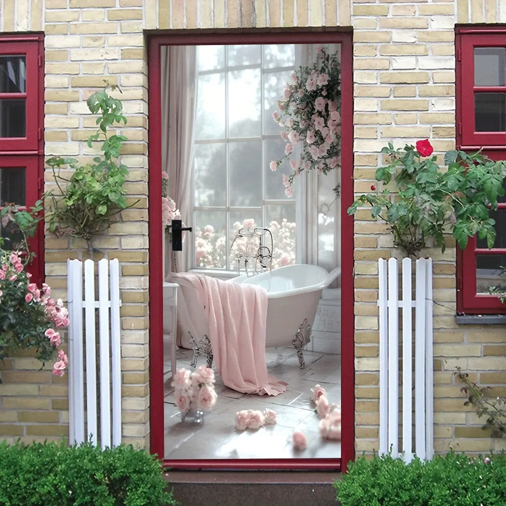 2pcs Warm Pink Bathroom Wall Stickers Stereo Simulation Flower Decorative Stickers Self Adhesive Waterproof Removable Tile Stickers Bathtub Background Wall Decoration Home Wall Art Decor